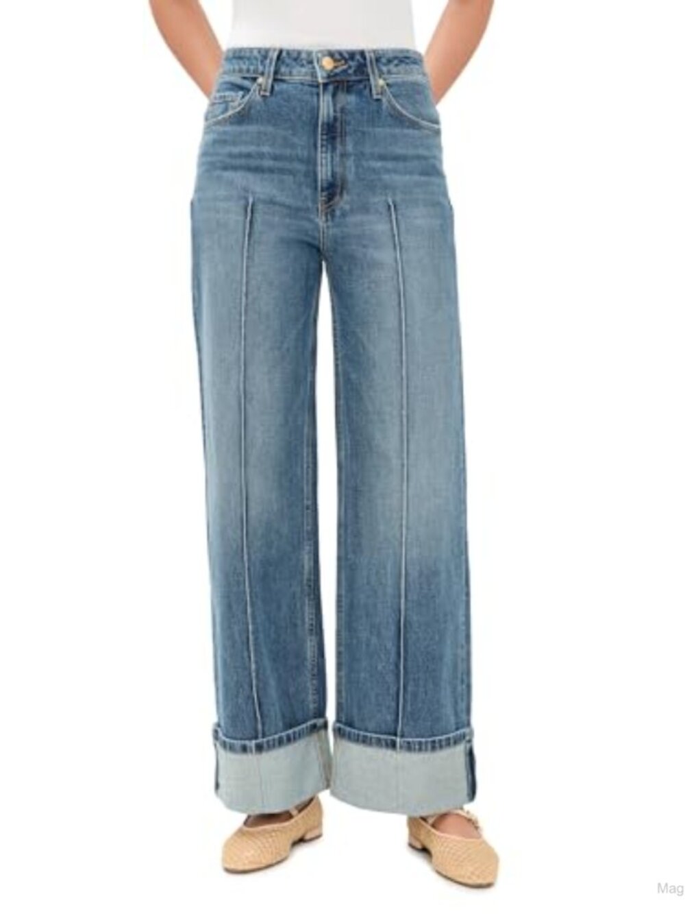 Mid Rise Cuffed Stretch Jeans 5-Pocket Denim